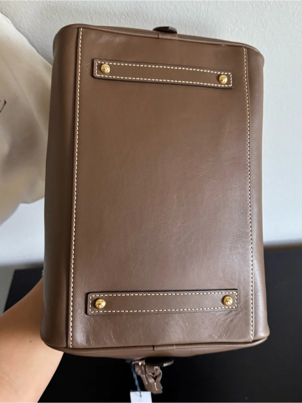 Dooney & Bourke Nubuck Leather Zip Grommet Satchel Bag Mushroom Minimalist